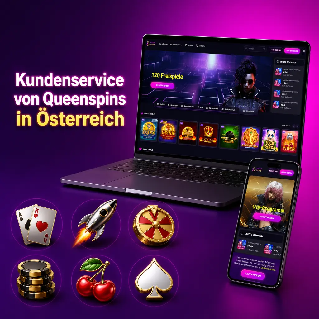 Queenspins Kundenservice in Österreich: Live-Chat, E-Mail und FAQ-Hilfe rund um die Uhr für Konto- und Zahlungsfragen.
